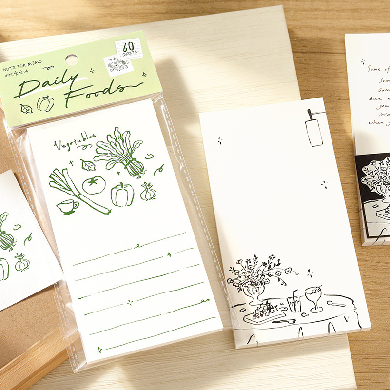 Note for 60 Sheets of Tearable Sticky Notes, Light Vintage Line Art Illustration, Journal Collage Material