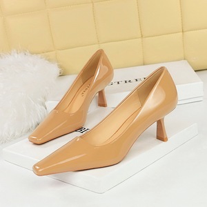 6183-1 Korean Spring and Autumn Fashion Simple Lacquer Leather Women's Shoes Thin Heel High Heel Shallow Mouth Squa
