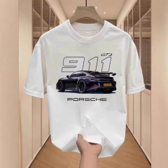 アメリカンヒップホップシンプル911カープリント半袖Tシャツメンズ夏オーバーサイズトレンドブランドベーシックルーズTシャツ