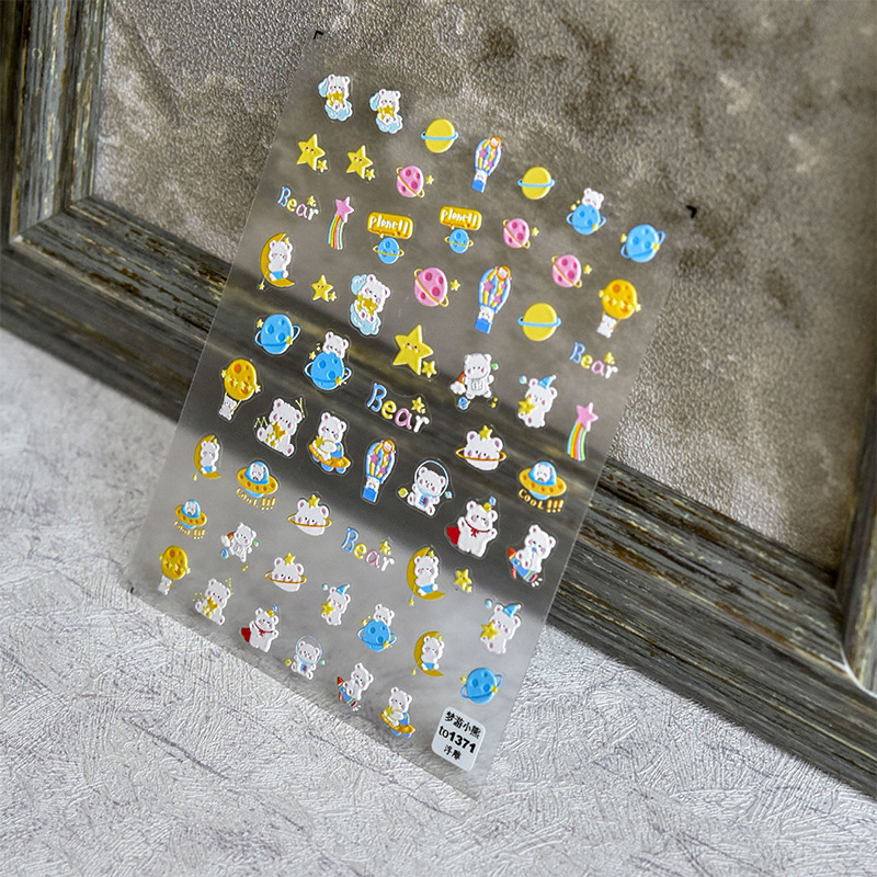 Pegatinas de uñas de estilo japonés en relieve Daisy dibujos animados tridimensional Pooh oso graffiti chica dinosaurio fresco uñas pegatinas