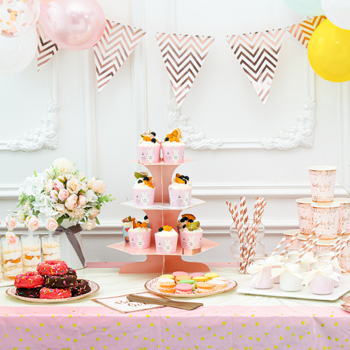 Wholesale Disposable Dessert Table Ornaments Display Rack Children's Birthday Arrangement Table Party Decoration Plate Cake Stand