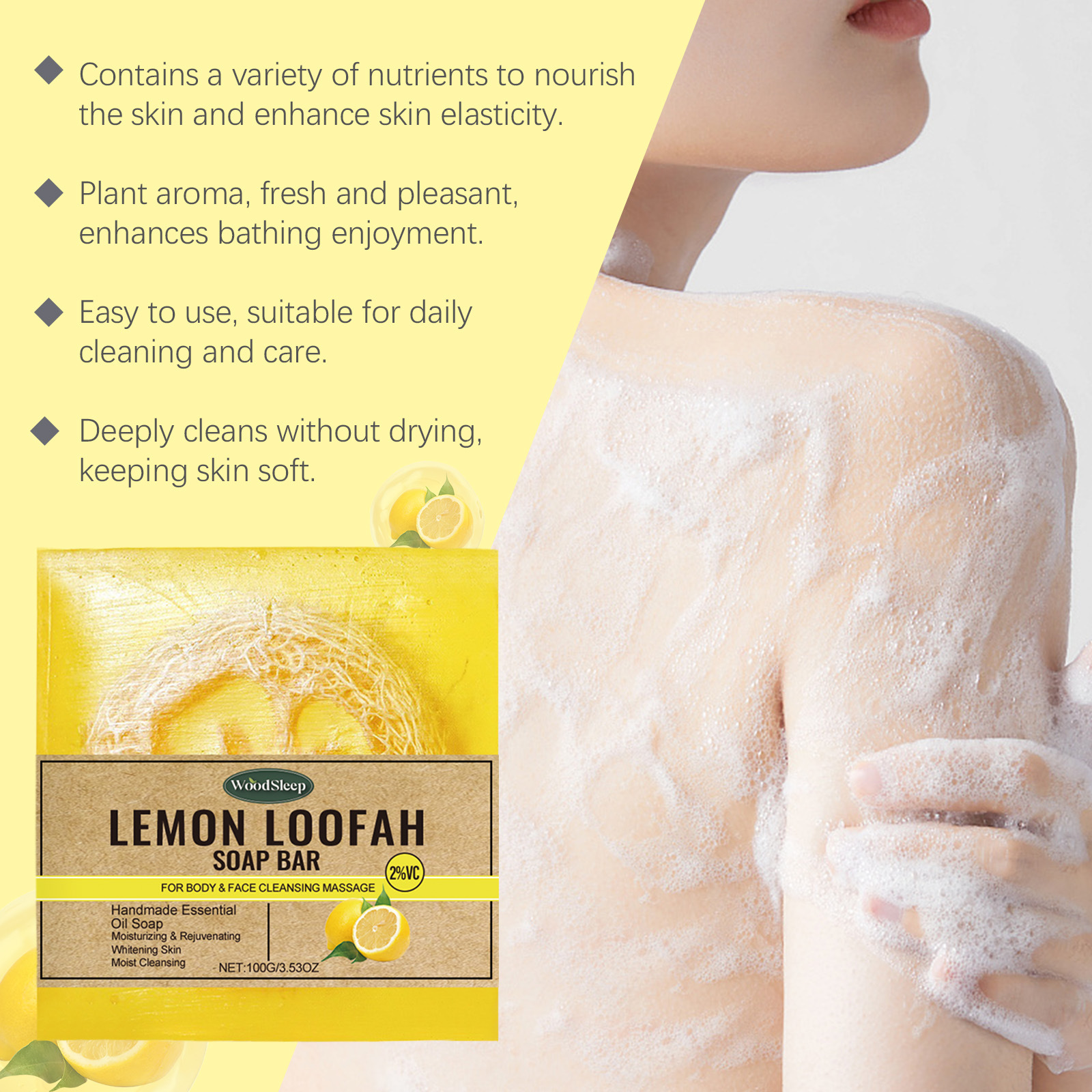 Loofah Lemon Essential Oil Soap, Gently Cleansing Body Skin Refreshing Care Soap_voghion.com