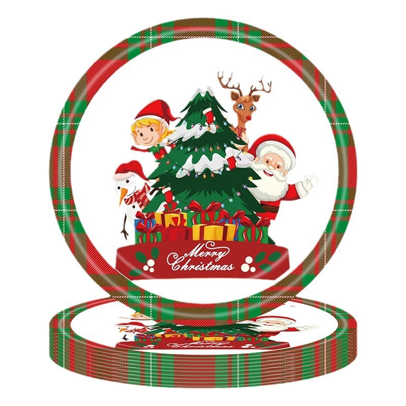 Merry christmasサンタクロースクリスマスツリーパーティーテーマ使い捨て紙皿紙コップティッシュ食器|undefined