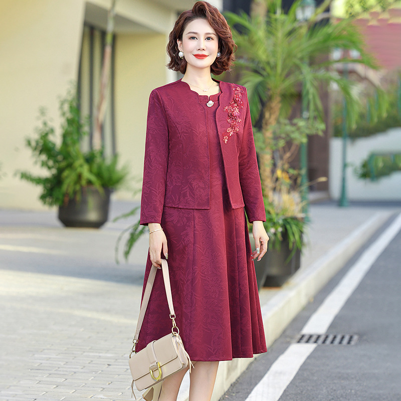 妈妈春秋连衣裙时尚中老年春秋两件套长裙喜婆婆婚宴礼服旗袍裙子|undefined