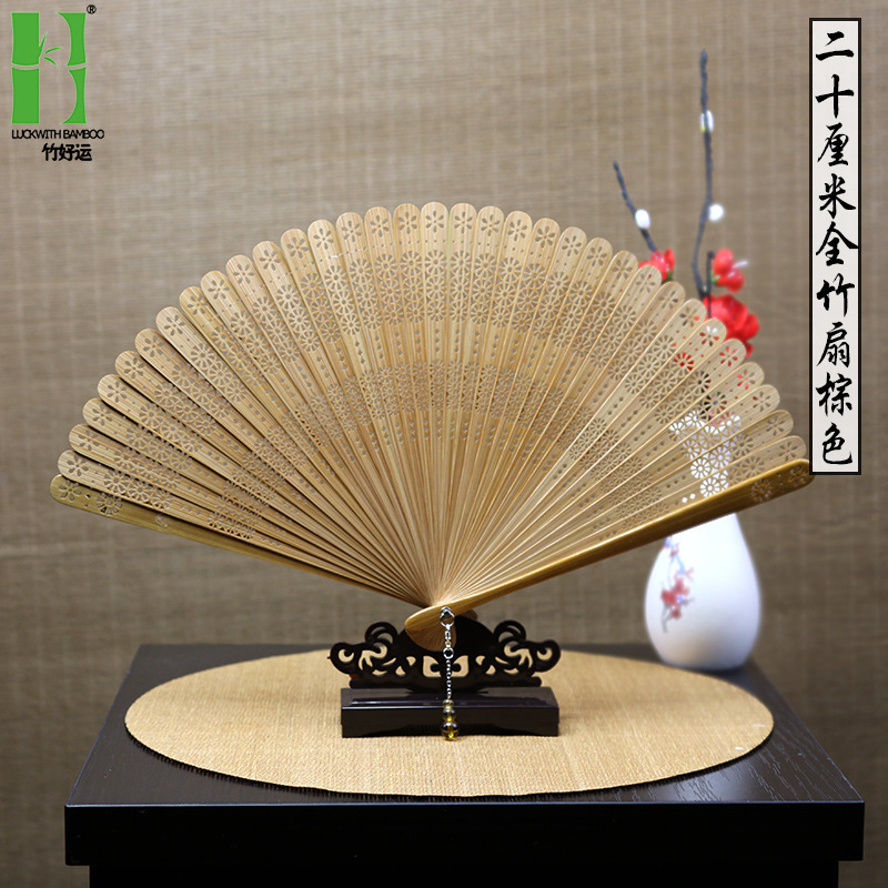 Fan de bambú hueco plegable de estilo chino, ventilador de regalo de estilo europeo, ventilador plegable de estilo antiguo, procesamiento personalizado