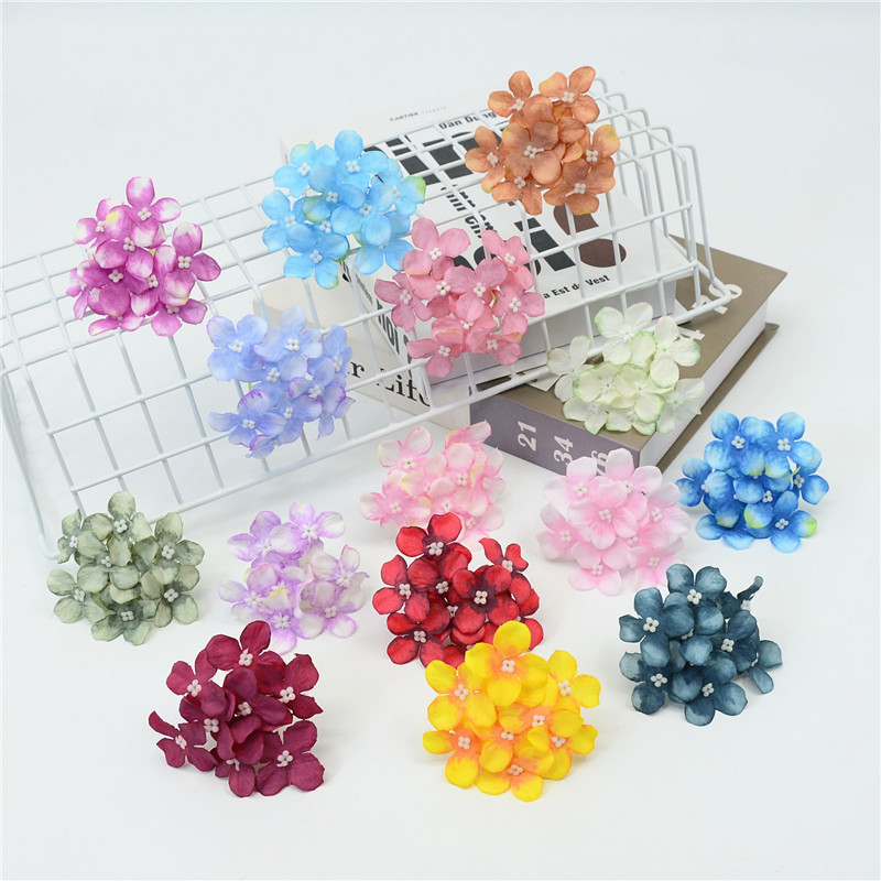 Simulation 9 fork oil painting hydrangea autumn small flower wedding flower wall decoration ethnic headdress flower making flower box with flower