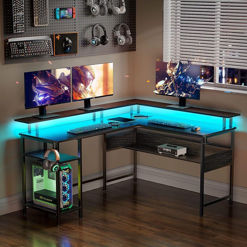 Home Office Desk Desk with USB Port and Hook Double Sided L Shape Gaming Desk with Monitor Stand Trendy