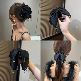 黑色蝴蝶结抓夹女2026新款高级感鲨鱼夹小号发夹后脑勺发量少发卡