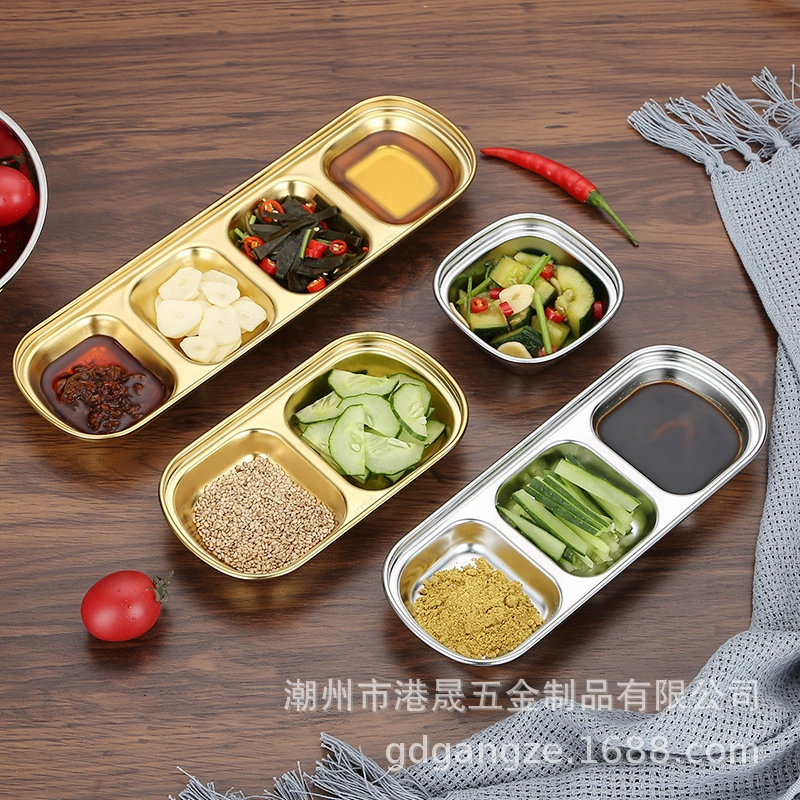 304 Сплит из нержавеющей стали без струн Блюдо для окунания Приправа Блюдо для барбекю Корейское блюдо для барбекю Утолщенное золотое блюдо Соус