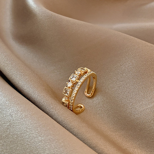Ring for women, light luxury niche design, Internet celebrity same style double layer zircon open ring ring, cold style and trendy