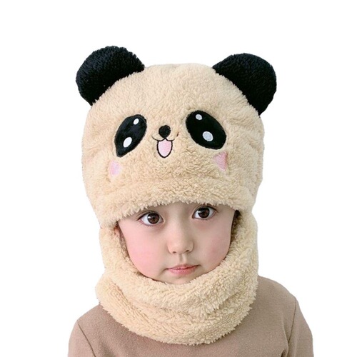 Children's hats wholesale autumn and winter ear caps for boys and girls, neck-in-one cute baby hat and cotton hat with fluffy ears
