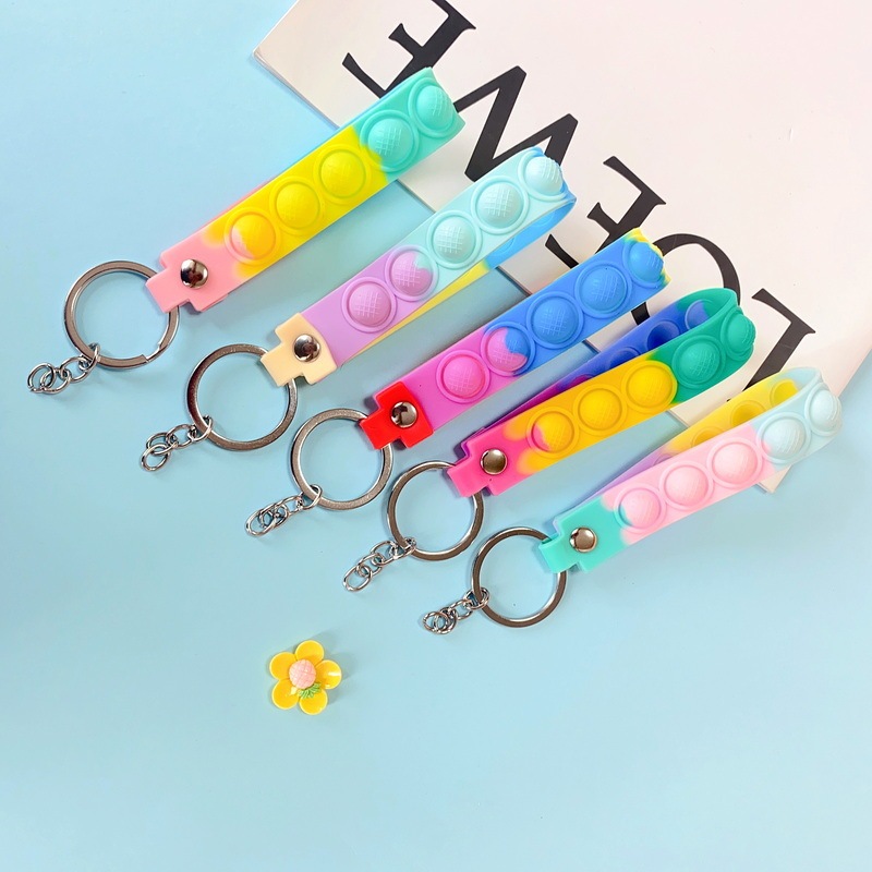 XQ9014 Silicone Magic Bubble Decompression Keychain Leather Rope Soft Rubber Wristband Wholesale Wallet Pencil Bag Lanyard Accessories