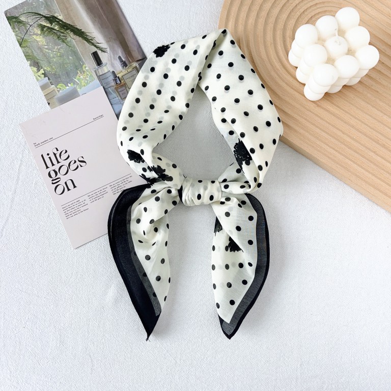 Pañuelo cuadrado de algodón de seda de lunares de arte japonés, bufanda de seda, bufanda ligera de primavera y verano para mujer, bufanda de estilo occidental, bufanda de protección solar, pañuelo en la cabeza