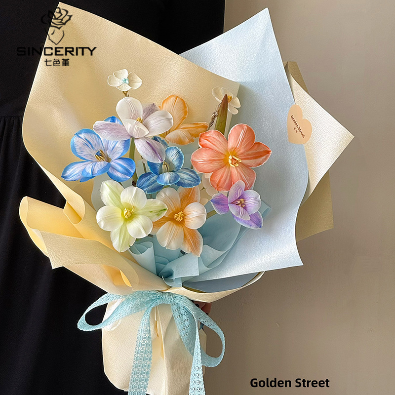 Papel de embalaje de alta calidad de seda de satén de siete colores, engrosamiento de bricolaje, florería hecha a mano, embalaje de suministros florales