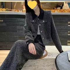 开春穿搭2025套装女感休闲运动减龄小香风上衣阔腿裤两件套拼接