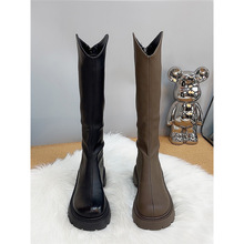 小个子不过膝长靴女2025长筒靴春秋款单靴厚底靴子高筒加绒骑士靴