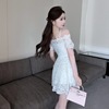 Sexy lace hem off the shoulder strap short sleeved dress