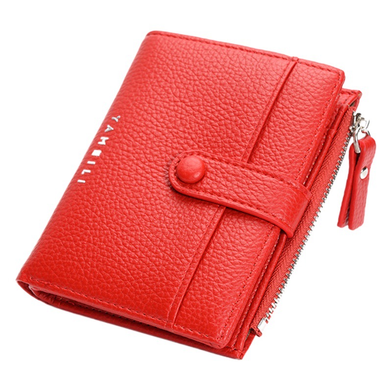 2023 primavera nuevas mujeres billetera corta lychee patrón mini coreano multi-funcional monedero transfronterizo titular de la tarjeta