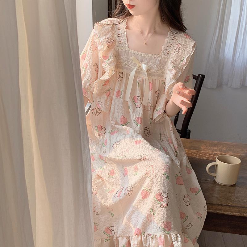 Camisón de verano de dibujos animados de las mujeres lindo dulce en línea celebridad manga corta estilo princesa pijamas verano homewear de las mujeres puede salir