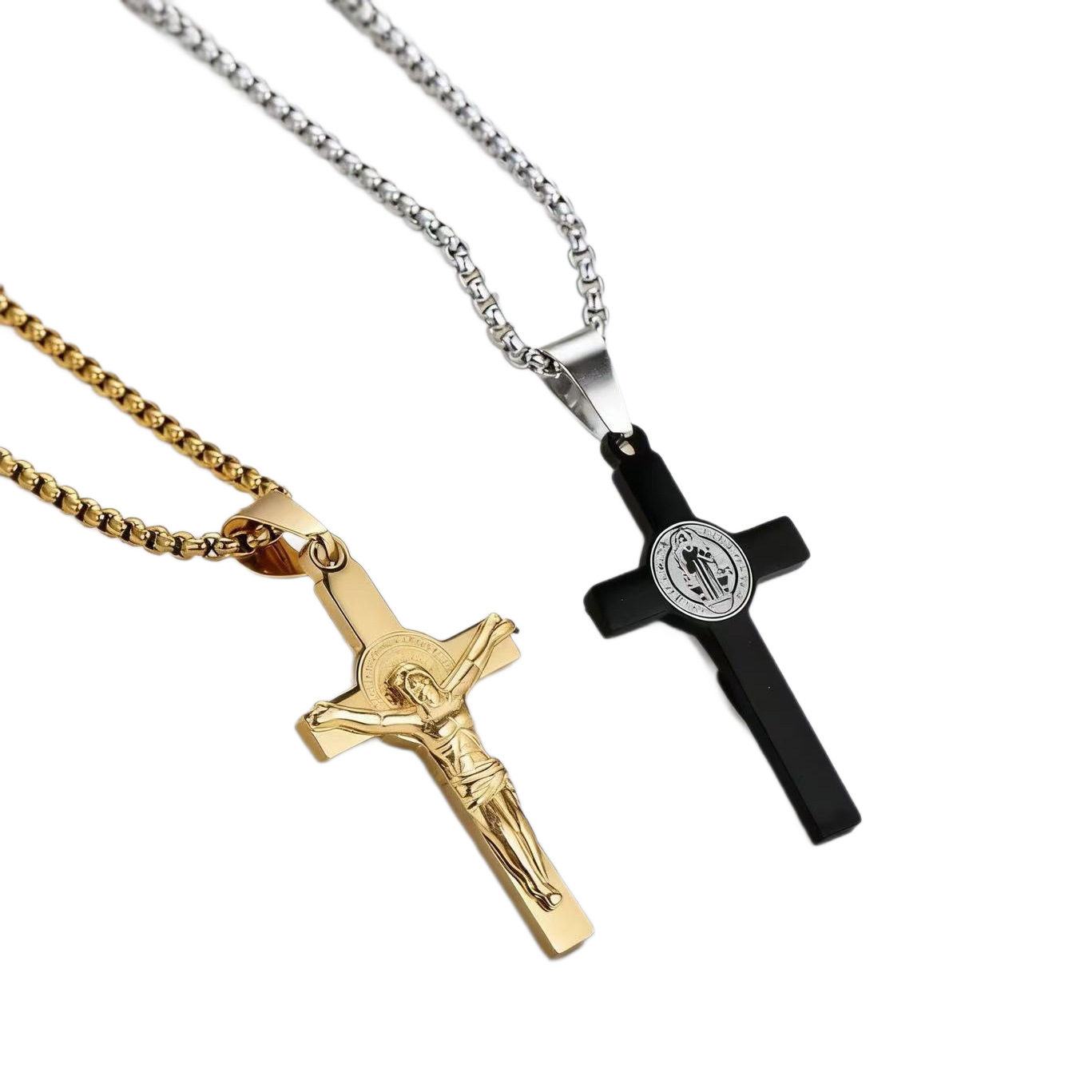 Korshalsband guld silver titanium stål trendiga smycken_voghion.com