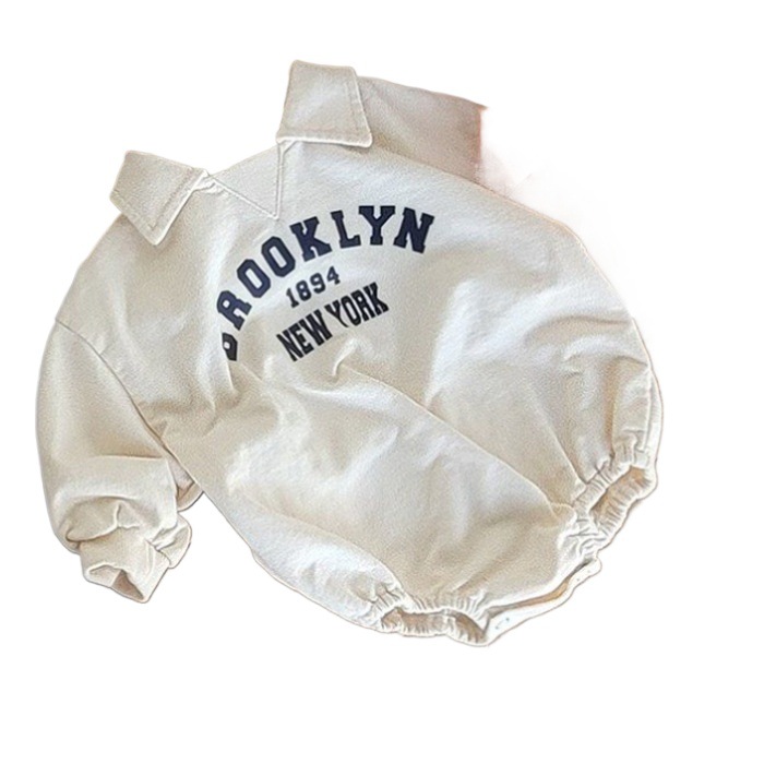 Estilo coreano niños y niñas bebé solapa suéter con capucha mameluco ins recién nacido algodón casual impreso moda mameluco