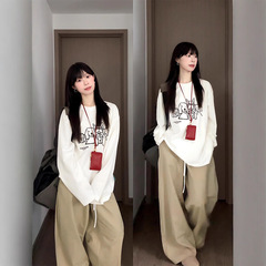 胖mm小狗大码长袖T恤女秋季百搭慵懒风设计感小众韩系打底衫上衣