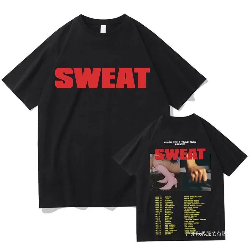 Sweat Tour with Charli Xcx and Troye Sivan T-Shirt, Double-Sided Oversized Summer T-Shirt, Fashionable for Both Men and Women