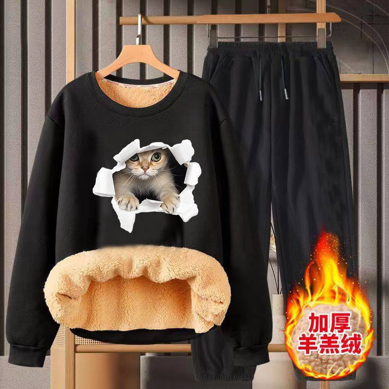 고양이 머리 [둥근 목 캐시미어 스웨터 바지 세트]