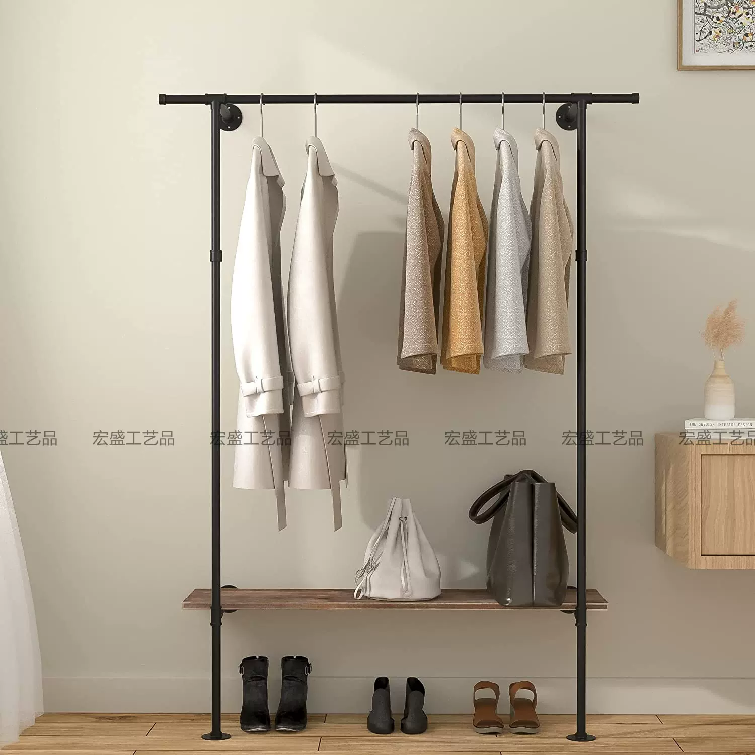 美式水管工业风置物架服装展示陈列架搁板复古壁挂墙上挂衣层架
