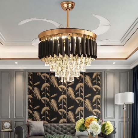 Crystal Invisible Fan Light Living Room Dining Room Light Luxury Household High-end Atmospheric New Style Ceiling Fan Light Zhongshan Cross-border Lamps