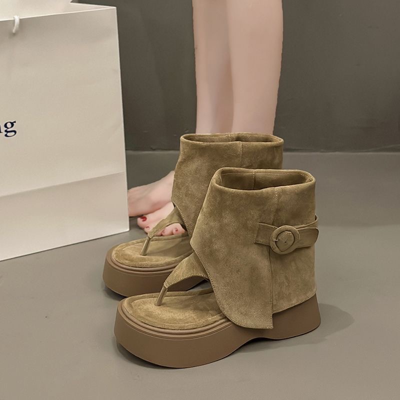 High-End Thong Sandals for Women 2025 New Spring & Fall Open-Toe Sandals Thick-Soled Trouser Boots Niche Western Short Boots