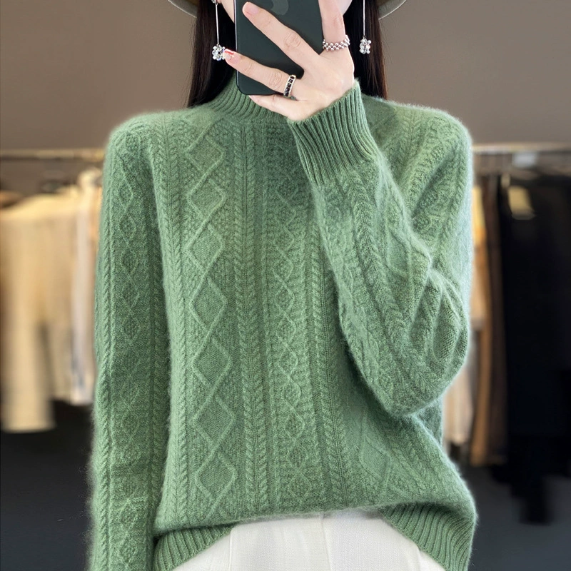 Woolen spring short knitted warm jeans, sweater, high collar