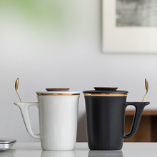 陶瓷马克杯带盖水杯带勺办公室杯子茶杯茶水分离泡茶杯咖啡杯礼盒