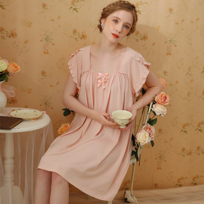 Princess Nightgown, French Palace Style, Retro Short-Sleeved, Sweet and Cute Short Babydoll Dress, Loose and Thin Girl's Nightgown