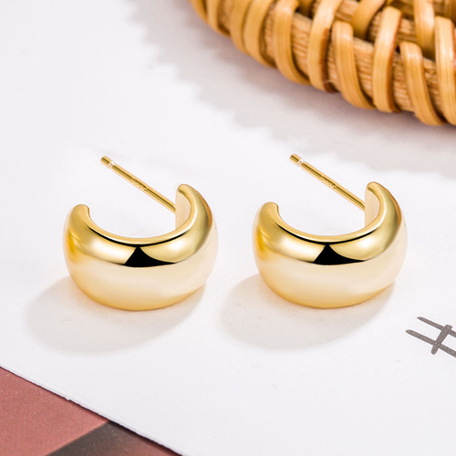  New Trendy, Refined, Small, Simple Semi-Hoop C-Shaped Earrings with Unique Design and High-End Small Round Studs for Women