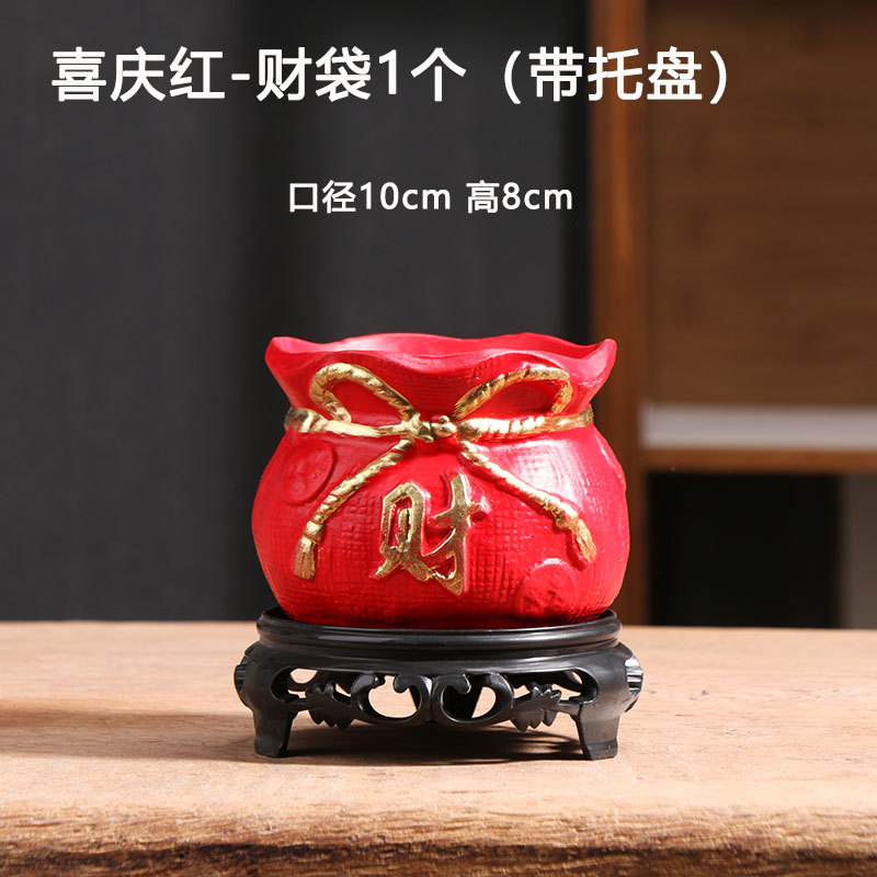 Oficina rojo carnoso bandeja de maceta pequeña riqueza árbol ganoderma orquídea mariposa planta verde sala de estar decoración cerámica doméstica