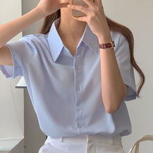 韩版短袖衬衫通勤女士职业夏季外穿短款宽松职业工作服夏天薄款