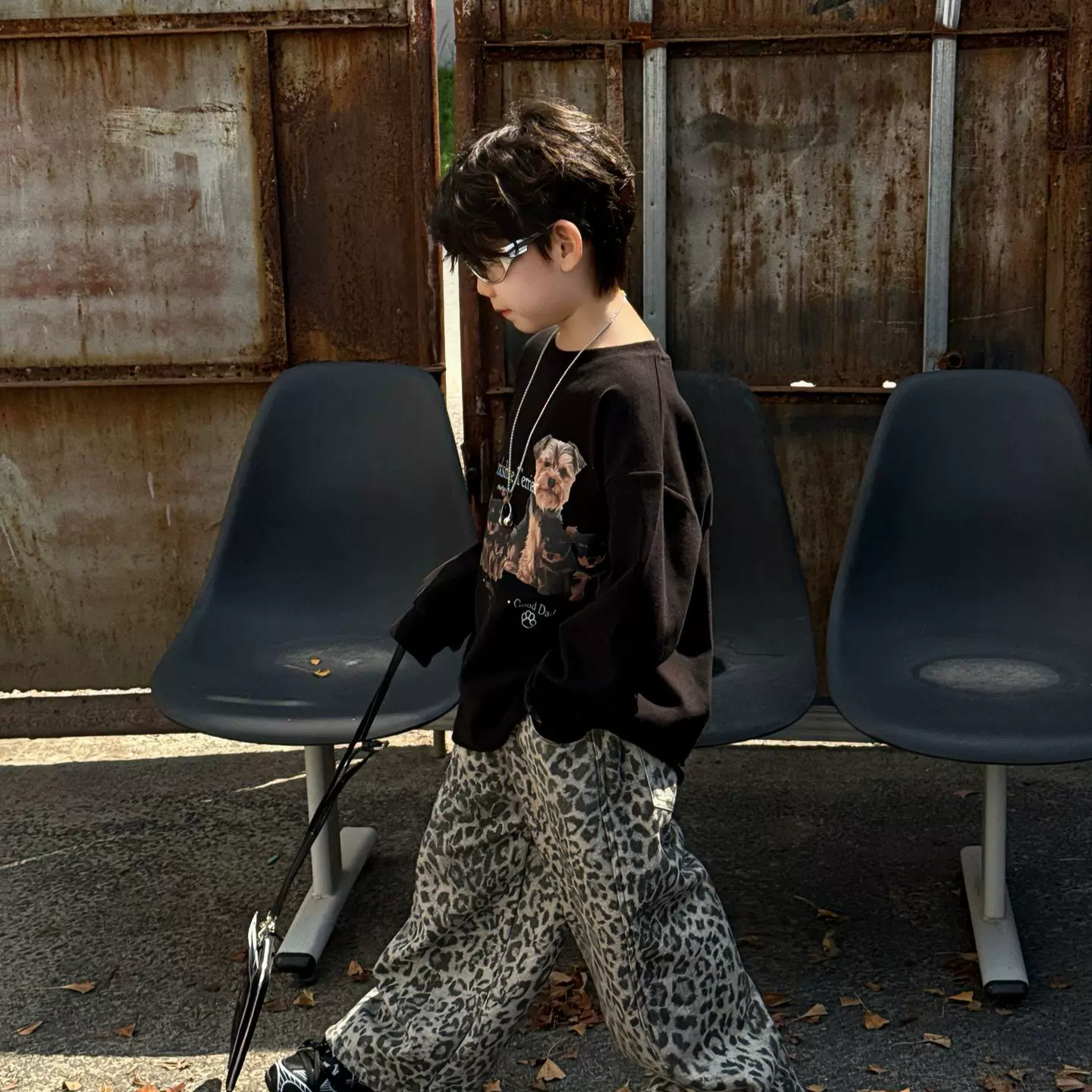 泰如2025冬季新款儿童美式复古加厚磨毛打底T恤男童舒适保暖上衣