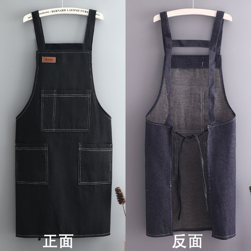 Leather strap apron with breathable denim, stain-resistant and anti-dirty, personalized sleeveless women's workwear, high-end Japanese and Korean style waist apron for men