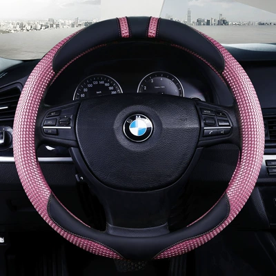 massage steering wheel cover, breathable, Steering wheel cover - pink-d-shape-36cm-custom