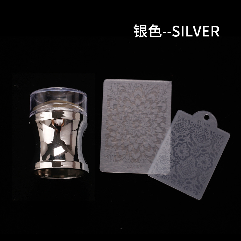 Nuevos productos transfronterizos sello de silicona de manicura galvanizado cabeza de impresión transparente grande 3.8cm con cubierta DIY herramienta de impresión