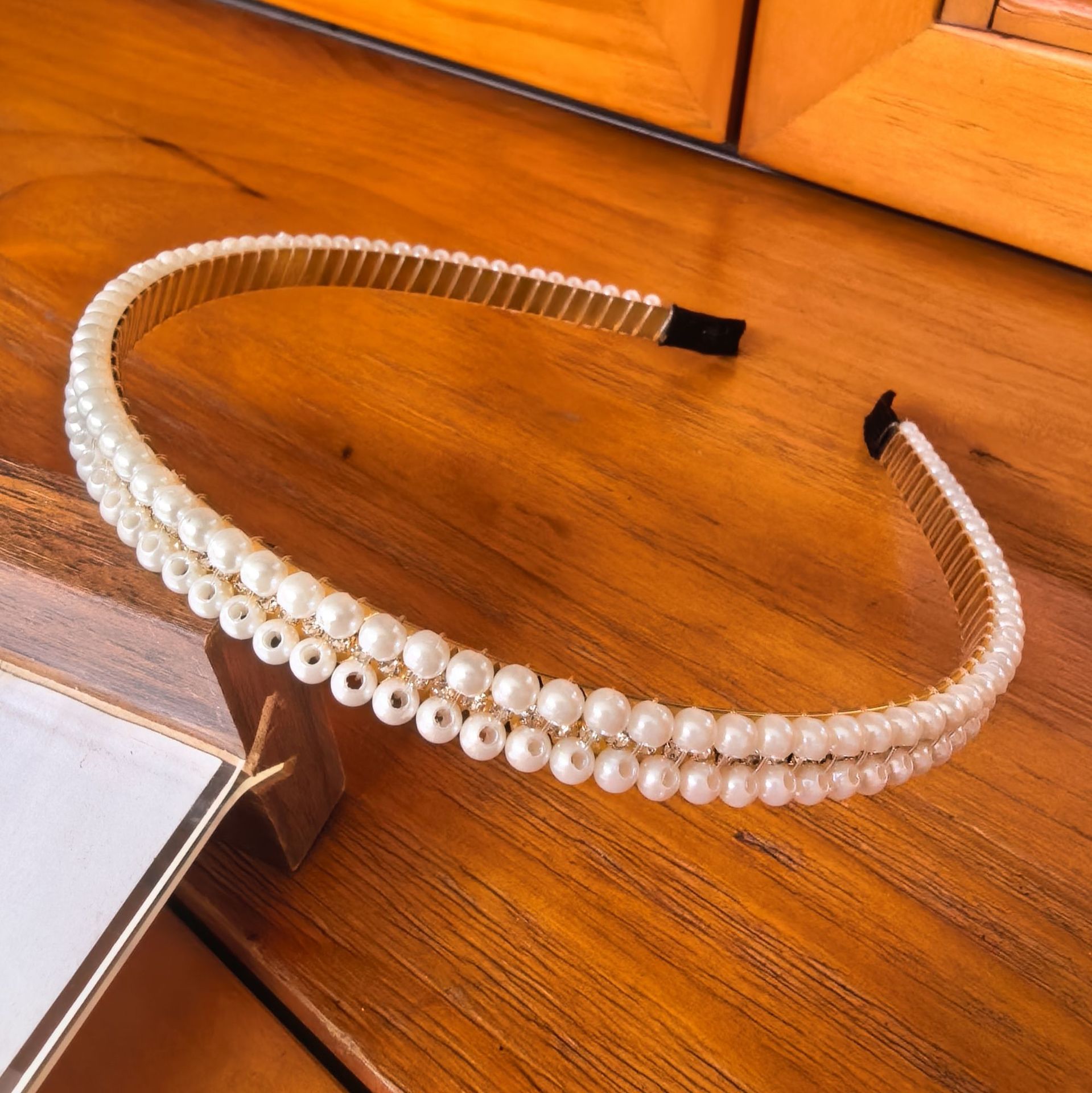 Diadema de Doble Capa con Perlas y Cristales Hecha a Mano para Mujer image 14