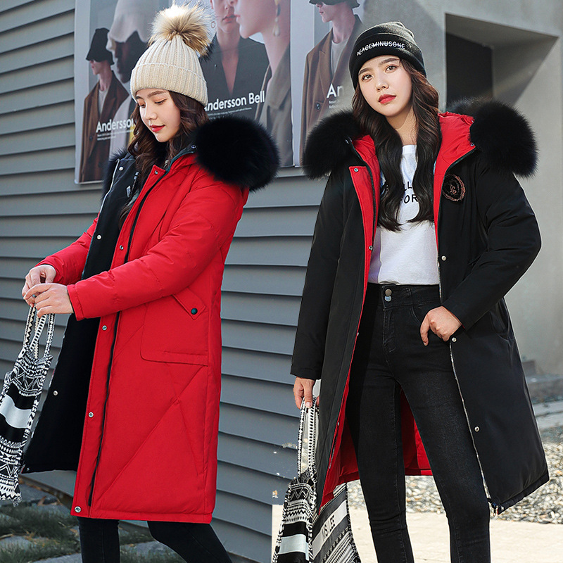 Women's Clothing winter Korean version large size women's mid length cotton coat women's large fur collar women's cotton coat_voghion.com