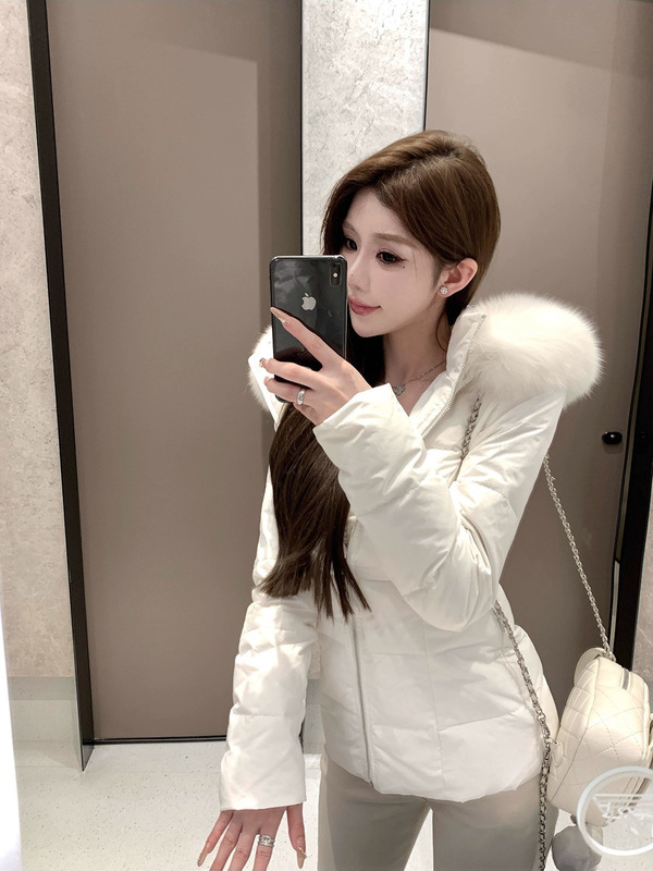 2025短款收腰羽绒棉服女冬季新款修身显瘦连帽毛领小个子棉衣外套|undefined