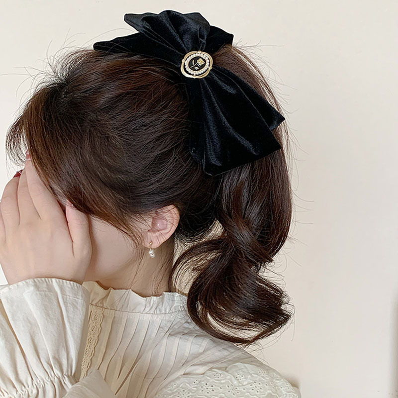 Französische High-End-Haarspange in Schwarz für Damen mit übergroßer Schleife, Tiara, Haarspange im koreanischen Stil für den Hinterkopf, elegante Haarspange_voghion.com