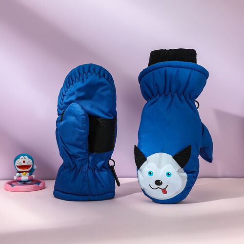 Selected Cartoon Print Fingerless Children's Warm Gloves 2-6 Years Old Winter Outdoor Sports Windproof Ski Gloves