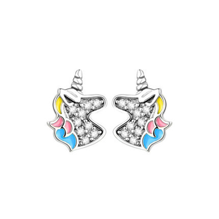 Fashion Unicorn Cat Alloy Diamond Artificial Gemstones Ear Studs 1 Pair display picture 2