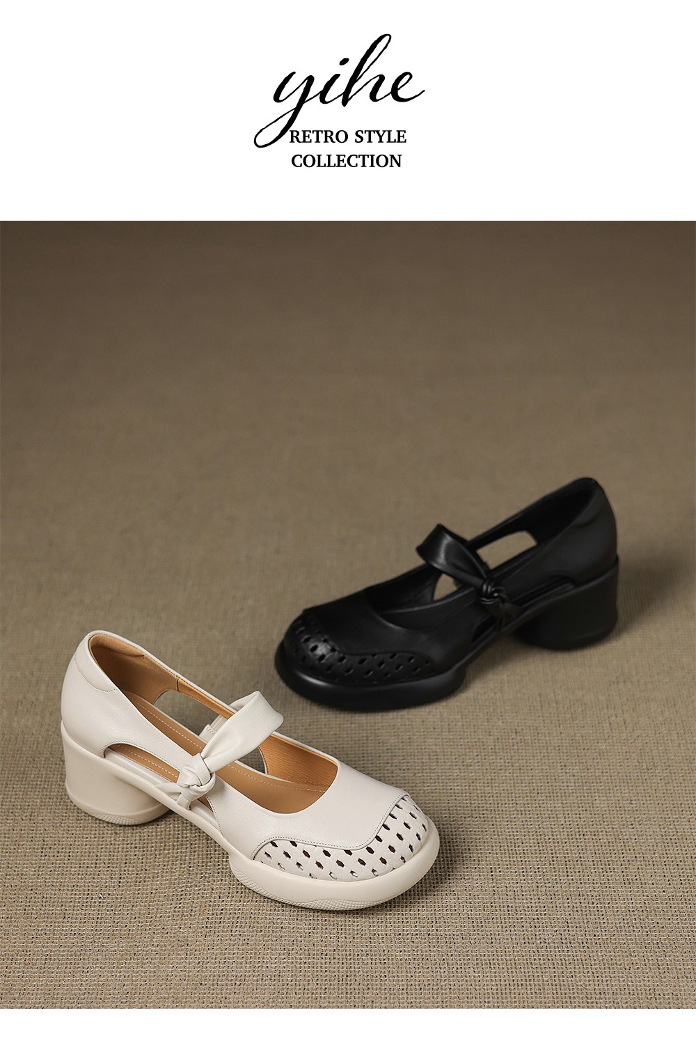 Giày sandal cao gót nữ quai ngang da bò mũi kín gót dày — đen chi tiết 13