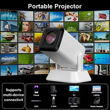 跨境炮筒投影儀充電使用高清無線手機投屏家用投牆便攜式戶外露營