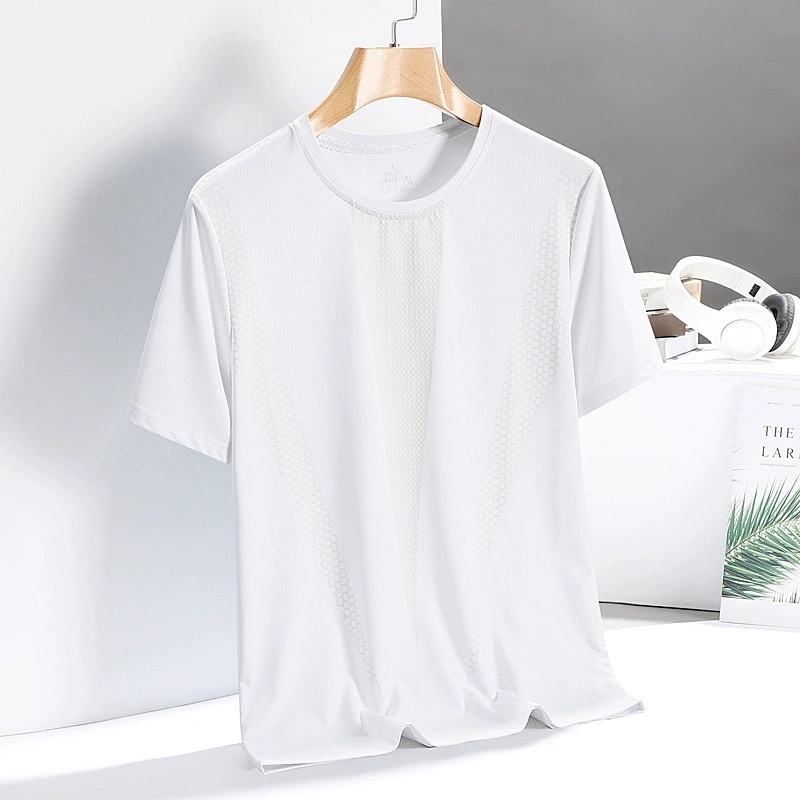 Summer silk thin sports T-shirt, quick-dry, oversized, round collar